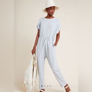 2 ANTHROPOLOGIE Tina + Jo Tula Jumpsuit Size L Steel Grey Linen Blend NWT $168